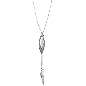 Collier en argent rhodi� forme Y cha�ne avec pampilles plumes et cha�nettes 40+5cm - Vue 2
