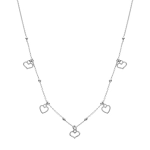 Collier argent rhodi� pampilles coeurs lisses et givr�s r�glable 42 � 45cm - Vue 2