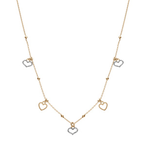 Collier argent dor� pampilles coeurs lisses et givr�s r�glable 42 � 45cm - Vue 2