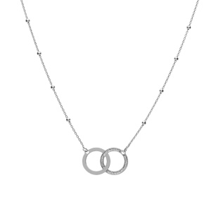 Collier argent rhodi� 2 cercles entrelac�s lisse et givr� r�glable 42 � 45cm - Vue 2