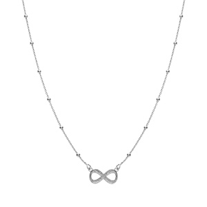 Collier argent rhodi� cha�ne boules avec infini givr� r�glable 42 � 45cm - Vue 2