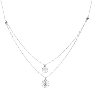 Collier en argent rhodi� double cha�ne avec pendentif m�daille avec soleil diamant� et arbre de vie 40+5cm - Vue 2