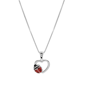 Collier enfant en argent rhodi� cha�ne avec pendentif coeur et coccinelle 36+2cm - Vue 2