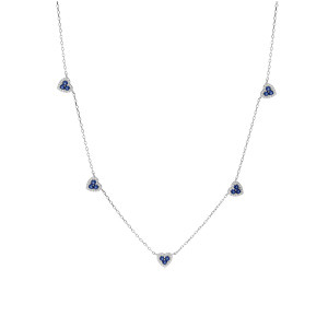 Collier en argent rhodi� cha�ne avec coeurs oxydes bleus et blancs sertis 42+3cm - Vue 2