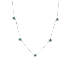 Collier en argent rhodi� cha�ne avec coeurs oxydes verts et blancs sertis 42+3cm - Vue 2