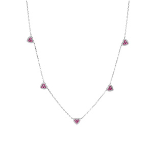 Collier en argent rhodi� cha�ne avec coeurs oxydes rouges et blancs sertis 42+3cm - Vue 2