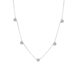 Collier en argent rhodi� cha�ne avec coeurs oxydes blancs sertis 42+3cm - Vue 2
