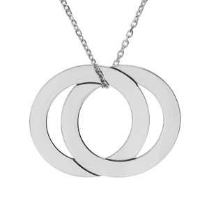 Collier en argent rhodi� cha�ne avec 2 anneaux fixes pr�noms � graver 40+5cm - Vue 2