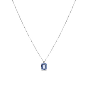 Collier argent rhodi� pendentif rectangulaire oxyde bleu ciel r�glable 42 � 44cm - Vue 2