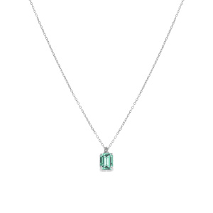 Collier argent rhodi� pendentif rectangulaire oxyde bleu vert r�glable 42 � 44cm - Vue 2