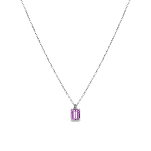Collier argent rhodi� pendentif rectangulaire oxyde violet r�glable 42 � 44cm - Vue 2