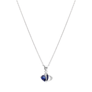 Collier en argent rhodi� pendentif double coeur oxyde bleu et blancs  - 40+3cm - Vue 2