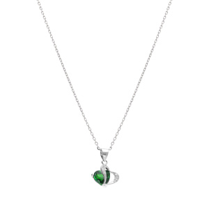 Collier en argent rhodi� pendentif double coeur oxyde vert et blancs  - 40+3cm - Vue 2
