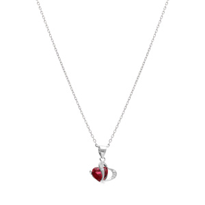 Collier en argent rhodi� pendentif double coeur oxyde rouge et blancs  - 40+3cm - Vue 2
