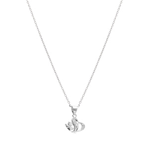 Collier en argent rhodi� pendentif double coeur oxyde blancs  - 40+3cm - Vue 2