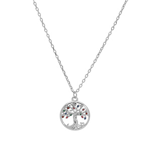 Collier en argent rhodi� cha�ne avec pendentif arbre de vie multi couleurs 40+4cm - Vue 2