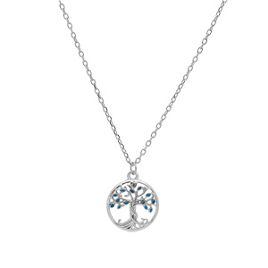 Collier en argent rhodi� cha�ne avec pendentif arbre de vie couleur bleue 40+4cm - Vue 2
