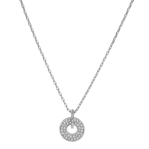 Collier en argent rhodi� cha�ne avec pendentif forme rondelle pav�e d\'oxydes blancs sertis 40+5cm - Vue 2