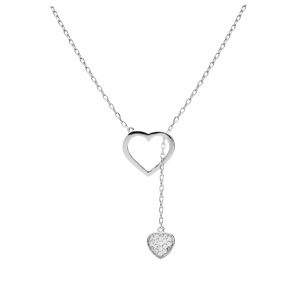 Collier en argent platin� coeur �vid� et pampille coeur oxydes blancs sertis 41+3cm - Vue 2