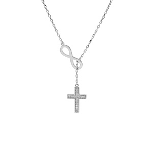 Collier en argent platin� infini et croix oxydes blancs sertis 41+3cm - Vue 2