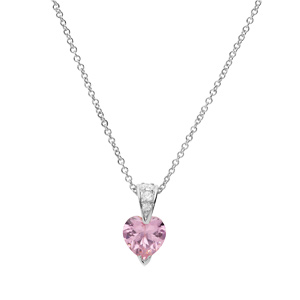 Collier en argent rhodi� cha�ne avec pendentif coeur en oxyde roses et blancs 42+3cm - Vue 2