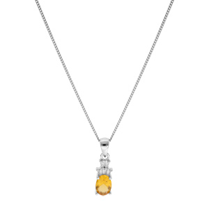 Collier en argent rhodi� cha�ne avec pendentif oxyde blanc et jaune 42+3cm - Vue 2