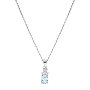 Collier en argent rhodi� cha�ne avec pendentif oxyde blanc et bleu ciel 42+3cm - Vue 2