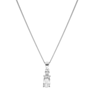 Collier en argent rhodi� cha�ne avec pendentif oxydes blancs 42+3cm - Vue 2
