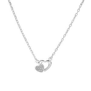 Collier en argent rhodi� cha�ne avec double coeurs oxydes blancs sertis 40+5cm - Vue 2