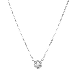 Collier en argent rhodi� cha�ne avec pendentif cercle pav� d\'oxydes blancs sertis et au centre 1 oxyde blancs sertis 40+5cm - Vue 2