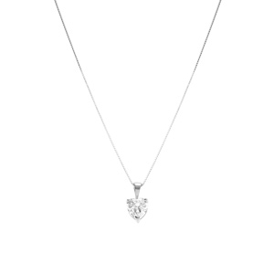 Collier en argent rhodi� cha�ne avec pendentif coeur en oxyde blanc serti - longueur 42cm + 3cm de rallonge - Vue 2