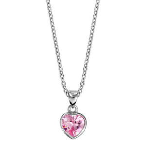 Collier en argent rhodi� cha�ne avec pendentif coeur en oxyde rose serti clos - longueur 40cm + 4cm de rallonge - Vue 2
