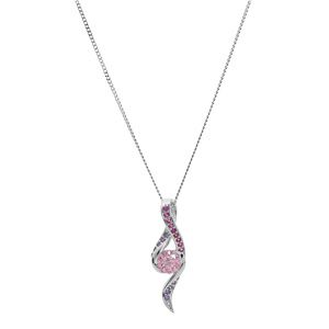 Collier en argent rhodi� cha�ne avec pendentif boucle avec oxydes rose et violets et oxyde centrale rose 42+3cm - Vue 2