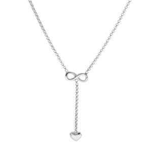 Collier en argent rhodi� cha�ne avec motif infini et coeur forme y 42+3cm - Vue 2