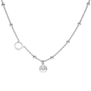 Collier en argent rhodi� boules avec 1 cercle et pampille arbre de vie 42+3cm - Vue 2