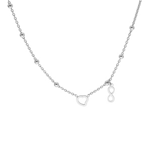 Collier en argent rhodi� boules avec 1 coeur et 1 pampille infini 42+3cm - Vue 2