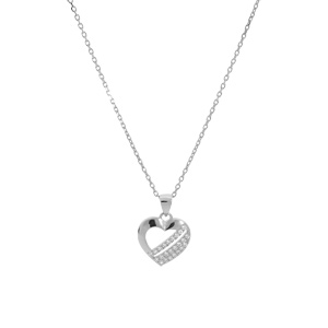 Collier en argent rhodi� cha�ne avec pendentif coeur barr� de 3 barrettes oxydes blancs sertis 40+5cm - Vue 2