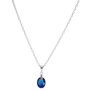 Collier en argent rhodi� cha�ne avec pendentif forme de goutte avec oxyde bleu fonc� facet� 40+5cm - Vue 2