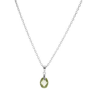 Collier en argent rhodi� cha�ne avec pendentif forme de goutte avec oxyde vert olive facet� 40+5cm - Vue 2