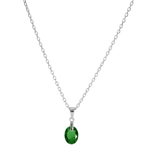 Collier en argent rhodi� cha�ne avec pendentif forme de goutte avec oxyde vert fonc� facet� 40+5cm - Vue 2
