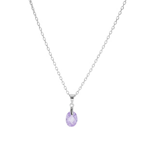 Collier en argent rhodi� cha�ne avec pendentif goutte oxyde mauve facett� 40+5cm - Vue 2
