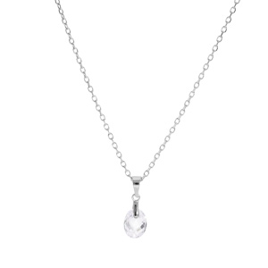 Collier en argent rhodi� cha�ne avec pendentif goutte oxyde blanc facett� 40+5cm - Vue 2