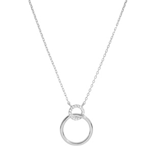 Collier en argent rhodi� cha�ne avec petit et grand anneaux avec oxydes blancs sertis 40+5cm - Vue 2