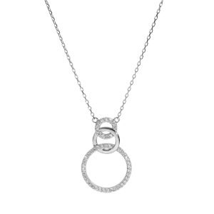 Collier en argent rhodi� cha�ne avec 3 anneaux avec oxydes blancs sertis 40+5cm - Vue 2