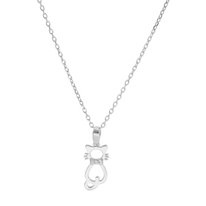 Collier en argent rhodi� cha�ne avec pendentif chat ajour� 40+5cm - Vue 2