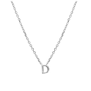 Collier en argent rhodi� cha�ne avec pendentif initiale D 5mm - 38+5cm - Vue 2