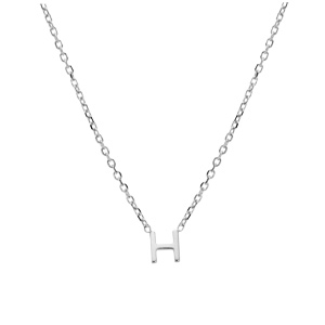 Collier en argent rhodi� cha�ne avec pendentif initiale H 5mm - 38+5cm - Vue 2