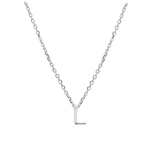 Collier en argent rhodi� cha�ne avec pendentif initiale L 5mm - 38+5cm - Vue 2