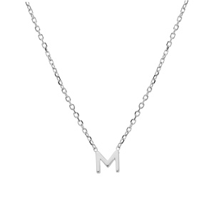 Collier en argent rhodi� cha�ne avec pendentif initiale M 5mm - 38+5cm - Vue 2