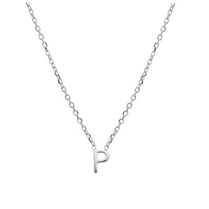 Collier en argent rhodi� cha�ne avec pendentif initiale P 5mm - 38+5cm - Vue 2